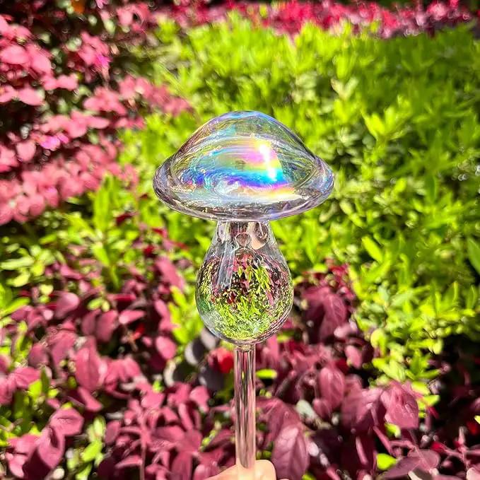 Kingbuy Self Watering Globes Hand Blown Glass Plant Watering Bulbs Colorful Mushroom Automatic Drippers Irrigation Devices for Indoor Outdoor Plants, 4 Pack by GreenHaven Gardens