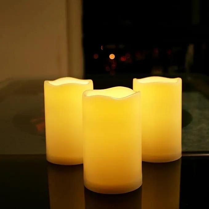 iZAN 3-Pack Outdoor Flameless LED Battery Operated Candles with Remote Waterproof Flickering Electric Pillar Candles for Halloween Chirstmas Home Wedding Party Festival Décor Long Battery Life 3”x6” by GreenHaven Gardens