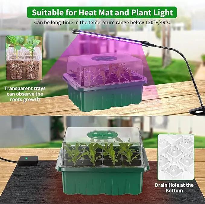 120 Cells Reusable Seed Starter Tray, 10 Pack Seedling Starter Kit for Greenhouse Propagator Station Planting Growing (Green) by GreenHaven Gardens