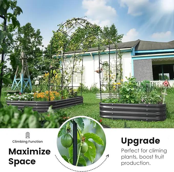 KING BIRD Raised Garden Bed with Arched Trellis Galvanized Planter Garden Box Outdoor for Gardening, Climbing Vegetables, Flowers 7.87x3.94x0.98 Ft 2PCS, Dark Grey by GreenHaven Gardens