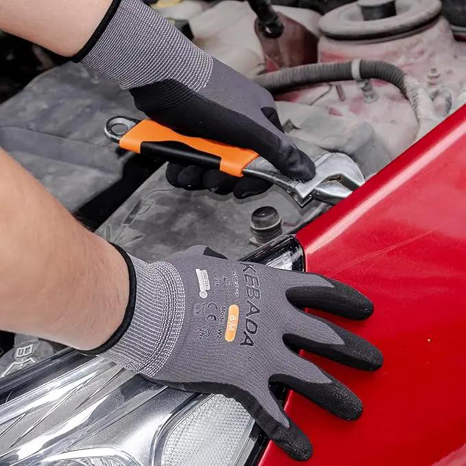 Kebada W2 Safety Work Gloves, Micro-Foam Nitrile Coated Gloves, Touchscreen,Ideal for Package Handling, Gardening, Construction, 1 Pair Medium by GreenHaven Gardens