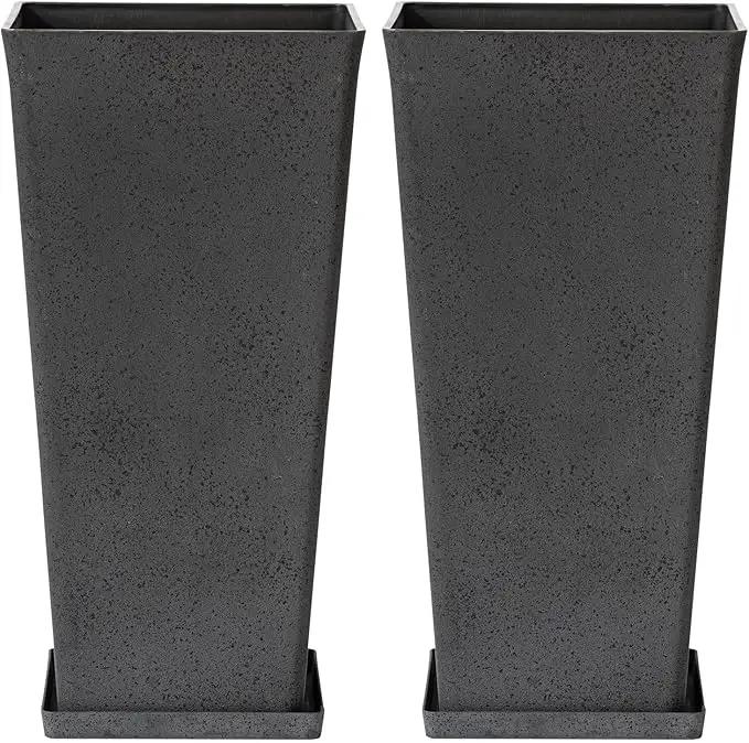 LA JOLIE MUSE 30 Inch Tall Planters for Outdoor Plants, 2 Sets Concrete Grey, Tall Outdoor Planters, Modern Square Outdoor Planters, Tall Large Planters for Front Door, Patio and Deck by GreenHaven Gardens