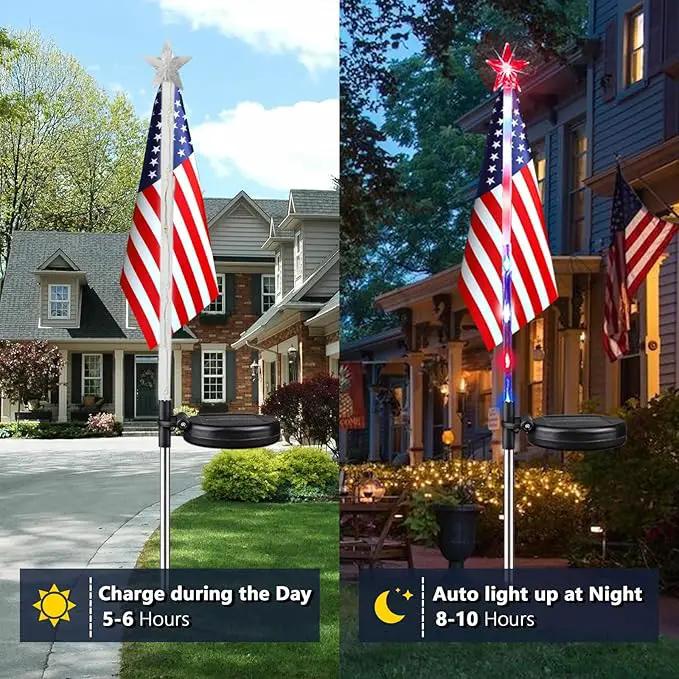 4th of July Decorations Outdoor Solar Lights, 2 Pack Red White and Blue Star Lights for National Day with American Flag, 2 Modes Waterproof Solar Patriotic Light for Independence Memory Day Yard Path by GreenHaven Gardens