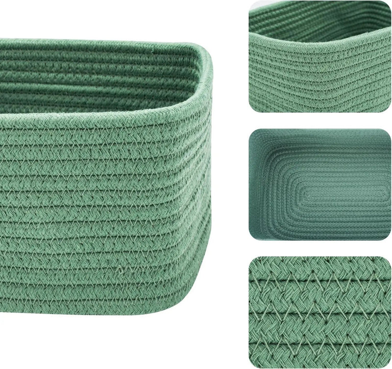 Small Storage Baskets for Organizing | Closet Organizer Bins | Shelf Toy Basket | Woven Rope Baskets | Cube Decorative Box | Shallow Basket | 11.5x7.5x4.7” | 4 Packs Green by GreenHaven Gardens