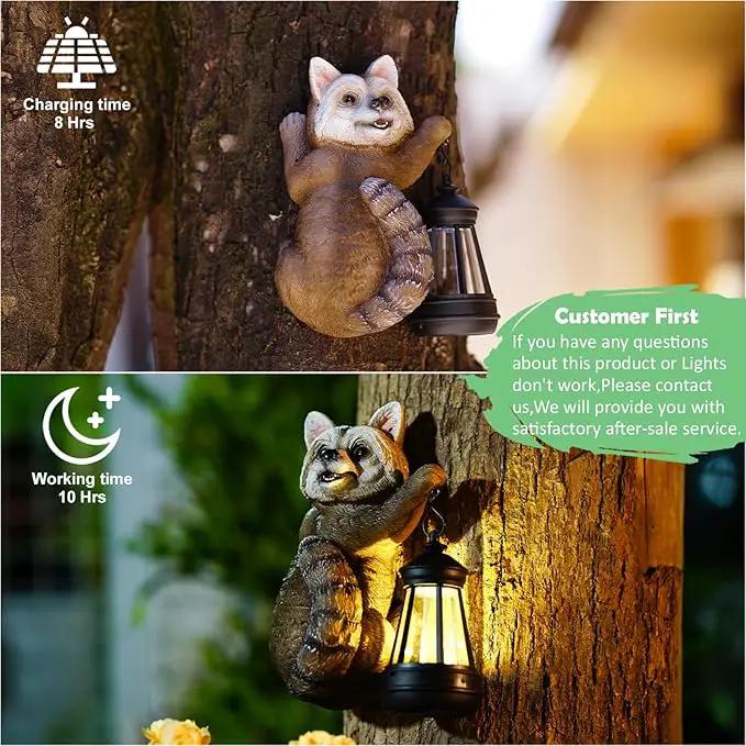Raccoon Tree Hungger with Solar Lantern - 7.4 Inch Raccoon Outdoor Statue for Garden Yard Decor Outside,Best Garden Gifts for Mom,Women by GreenHaven Gardens