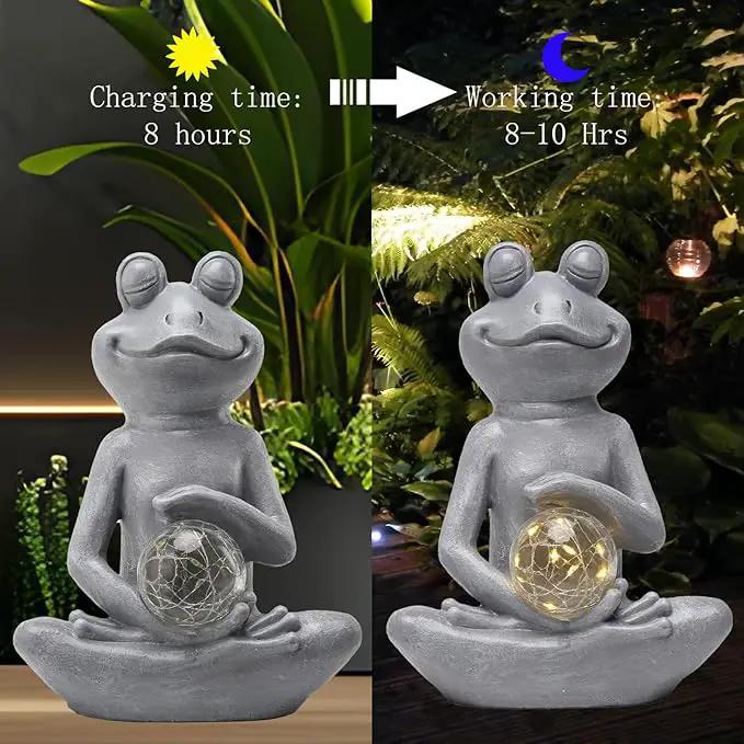 Solar Frog Garden Statues Meditating Yoga Frog Statue Housewarming Gifts for Women/Mom Zen Garden Frog Figurines for Lawn Patio Yard Porch Garden Decor Frog Decorations Gift Ideas by GreenHaven Gardens