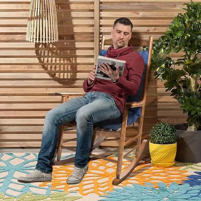 1 Pack Patio Chair Cushion, Rocking Chair Cushion with Ties Overstuffed Seat Back Cushion Pad for Outdoor Indoor Use, Blue by GreenHaven Gardens