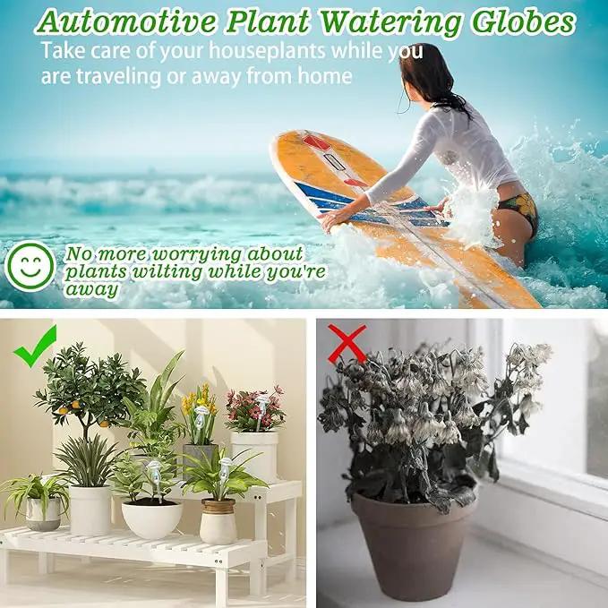 Plant Watering Globes, 4PCS Iridescent Rainbow Gradient Color Clear Glass Mushroom Self Watering Spikes Planter Insert, Automatic Plant Waterer Bulbs Devices for All Plants 9" L × 3.5" D by GreenHaven Gardens