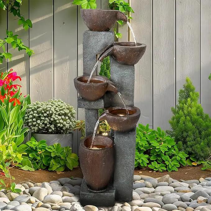 Naturefalls 39” H Modern Outdoor Fountain - 5 Crocks Outdoor Garden Fountains with Contemporary Design&LED Light for Garden, Patio, Deck, Porch, Backyard and Home Art Decor by GreenHaven Gardens