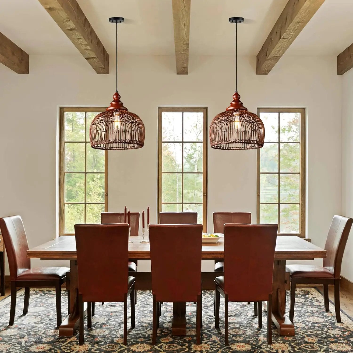 Rattan Pendant Light Kitchen Island, 15.8" Boho Dining Room Light Fixture Hand-Woven Wicker Chandelier Farmhouse Weaving Lighting Coastal Ceiling Hanging Lights for Living Room Restaurant by GreenHaven Gardens
