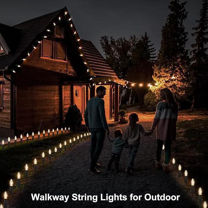 Outdoor Warm Christmas Pathway Lights, 24.2ft 20 Lights with Stakes, Outside Walkway Marker, C9 Christmas Decor, Driveway Decorations, Waterproof, Hanging or Plugging by GreenHaven Gardens