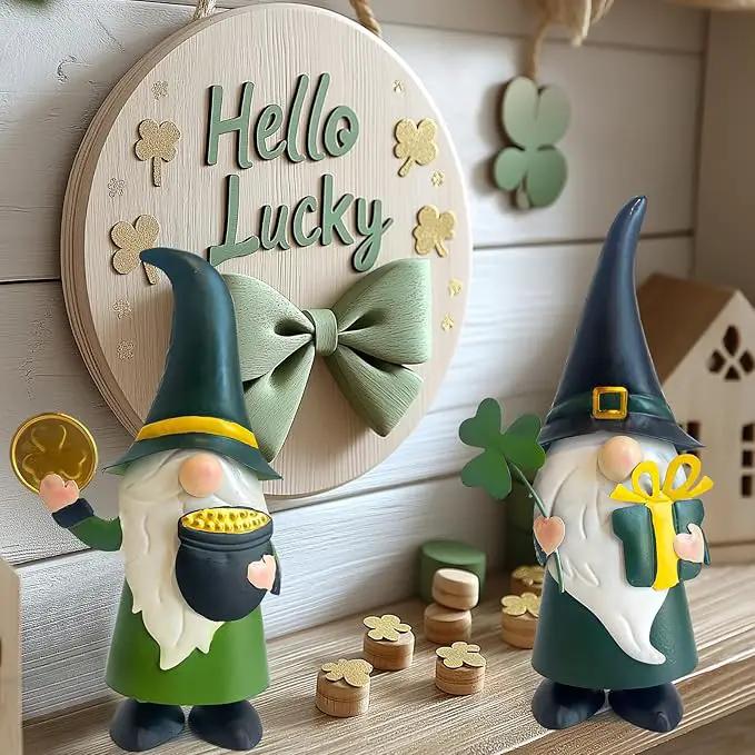 HONGLAND St. Patricks Day Decorations Outdoor Green Gnomes, Metal Gnomes Figurine Irish Leprechaun St Patricks Day Decor, Luck Shamrock Gnome for Home Outside Garden Lawn Party Yard Patio (14 INCH) by GreenHaven Gardens