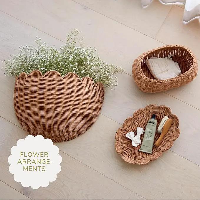 BEBE BASK Scalloped Wicker Hanging Basket - The Original Wicker Wall Decor - Hand Woven Wall Basket - Home Décor Wall Hanging Basket - Wall Storage Basket for Nursery, Living Room and Bathroom (Mocca) by GreenHaven Gardens