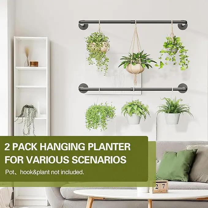 2Pc Hanging Planters for Indoor Plants Plant Hanger Indoor Hanging Plant Holder Black Metal Rod(Pot/Chain/Plant not Included by GreenHaven Gardens