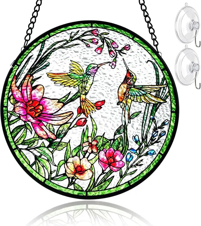 Remiawy Stained Glass Window Hanging Hummingbird Window Suncatcher 6 Inch Glass Panel with Metal Chain and Hooks Sun Catchers Indoor Wall Art Home Decor Gift for Bird Lovers Women Mother's Day by GreenHaven Gardens