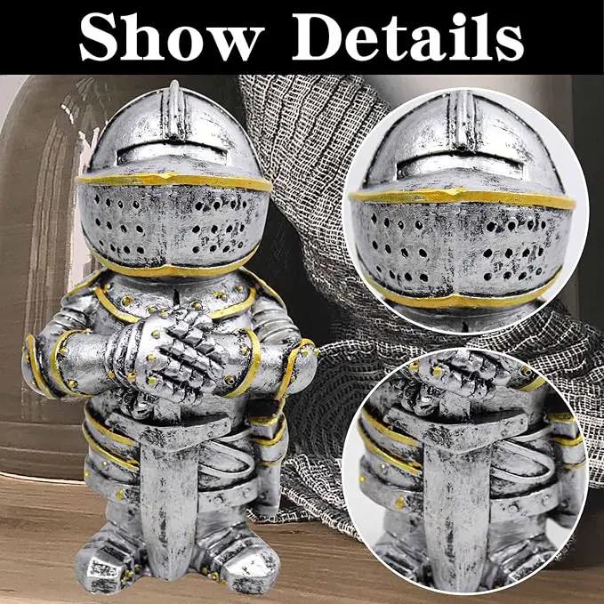 nezababy Knight Gnomes Guard Garden Statue Decoration Medieval Wee Crusader Battle Swordsman Fighting Outdoor Figurines Lawn Decor Resin (E) by GreenHaven Gardens