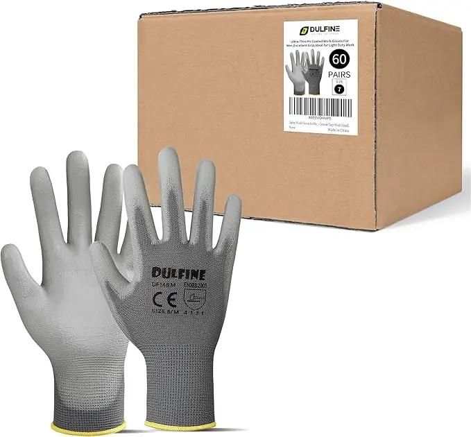 DULFINE Safety Work Gloves for Men PU Coated 60 Pairs Bulk Pack,Grey Yellow Seamless Knit Glove with thin Polyurethane Coated Smooth Grip on Palm & Fingers,Ideal for General Duty Work (Small) by GreenHaven Gardens