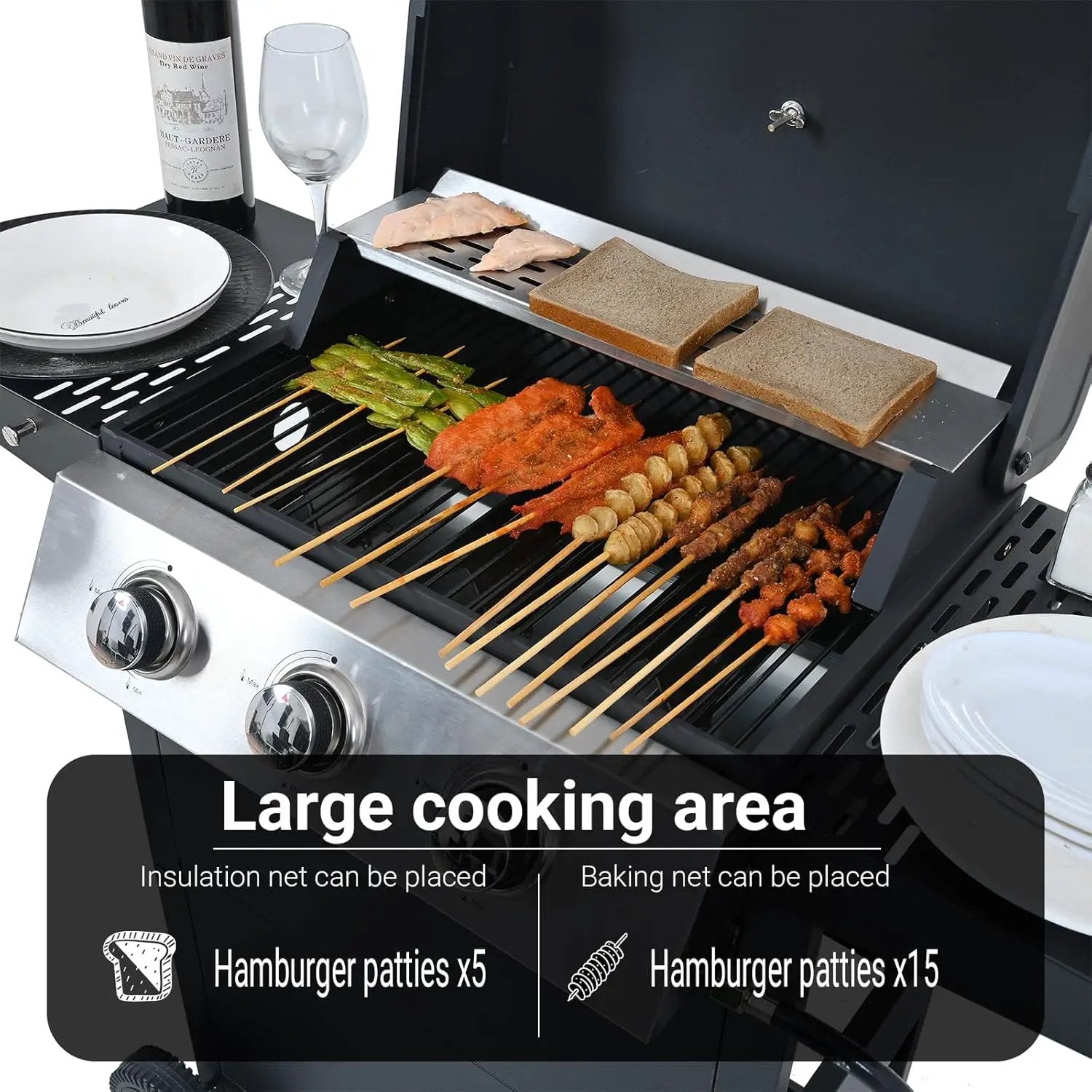 Endark 3-burner propane gas grill | 26,000 BTU stainless steel with enamel wire cooking grates and built-in thermometer | with side rack wheels | great for patio, garden, and outdoor cooking by GreenHaven Gardens