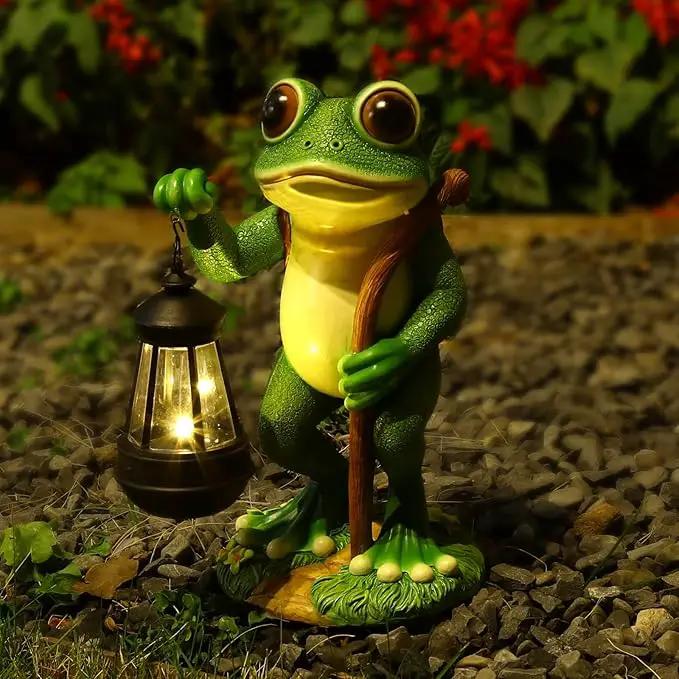 Garden Statue Frog Outdoor Decor, Solar Patio Resin Garden Decor for Outside Yard Decorations Gift for Women, Mom, Grandma by GreenHaven Gardens