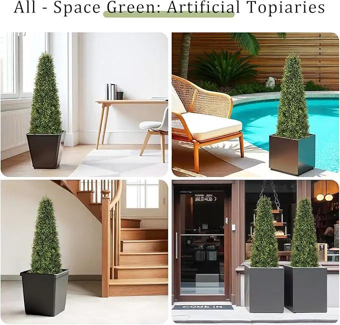 4ft Artificial Boxwood Topiary Trees (Set of 2) - UV Resistant Faux Plants Outdoor, Realistic 48in Fake Potted Bushes and Shrubs for Front Porch, Planter, Patio - Low Maintenance & Evergreen by GreenHaven Gardens
