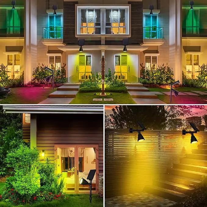 Solar Outdoor Spotlights - 18 LED, 600 Lumens, Waterproof, 7 Colors Adjustable for Year Round Patio, Garden, and Landscape Festive Lighting (1 Pack) by GreenHaven Gardens