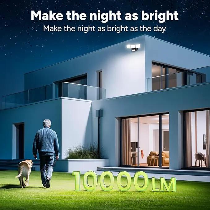 OREiN 10000LM Flood Lights Outdoor, 180°/75FT Motion Sensor Outdoor Lights 4 Modes Dimmable Dusk to Dawn Floodlights IP65 Waterproof for 8000SQ.FT Area for Big Patio, Driveway, Black (Hardwired) by GreenHaven Gardens
