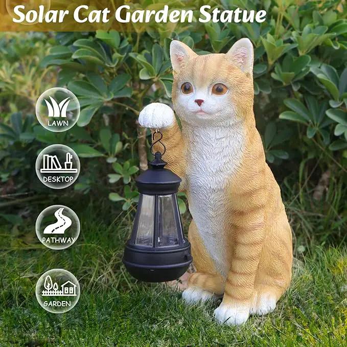 Cat Statues for Garden - Solar Powered Outdoor Cat Garden Statue, Crafted Garden Sculptures & Statues for Patio, Yard, Lawn, Gardening Gifts for Women and Mom(11" Cat) by GreenHaven Gardens