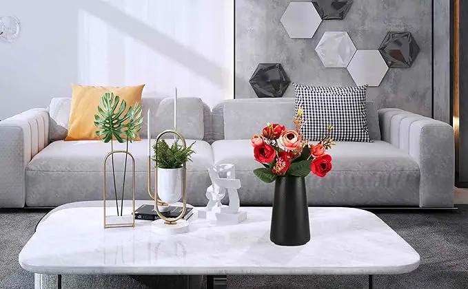Simple Vase for Flowers Plants, Matte Vases for Modern Table Shelf Home Decor Wedding Boho Decor, 6" H Frosted Elegant Ceramic Vase for Pampas Grass Fluffy Stem Bouquet Lavender Flowers (Black, 2) by GreenHaven Gardens