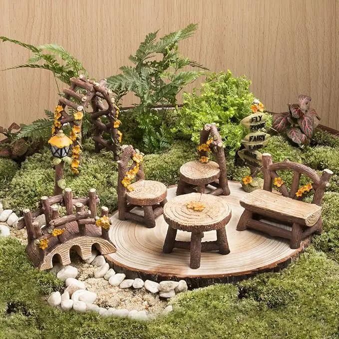 Fairy Garden Accessories, LATTOOK 8PCS Miniature Table and Chairs Set Fairy Garden Furniture Ornaments Kit for Dollhouse Accessories Home Outdoor Micro Landscape Decoration by GreenHaven Gardens