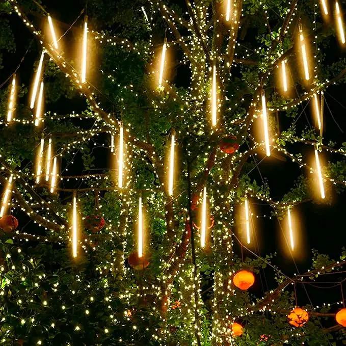 Solar Meteor Shower Lights - 16 Inch 8 Tube 288 LED, Waterproof, Cascading Falling Rain Lights for Tree, Bush, Holiday Parties, Christmas, Patio Decor - Warm White by GreenHaven Gardens
