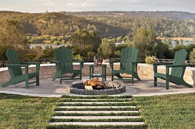 KINGYES HDPE Adirondack Chair Set of 2, Classic All-Weather Adirondack Chair, Green by GreenHaven Gardens