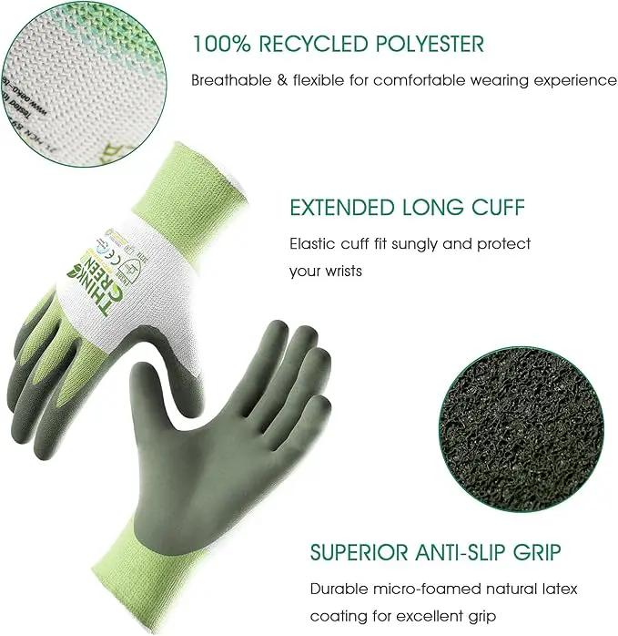 COOLJOB 3 Pairs Gardening Gloves for Women Men, 100% Recycled Polyester with Rubber Coated for Garden Patio Yard Lawn Work, Green, White & Grey, Medium Size by GreenHaven Gardens