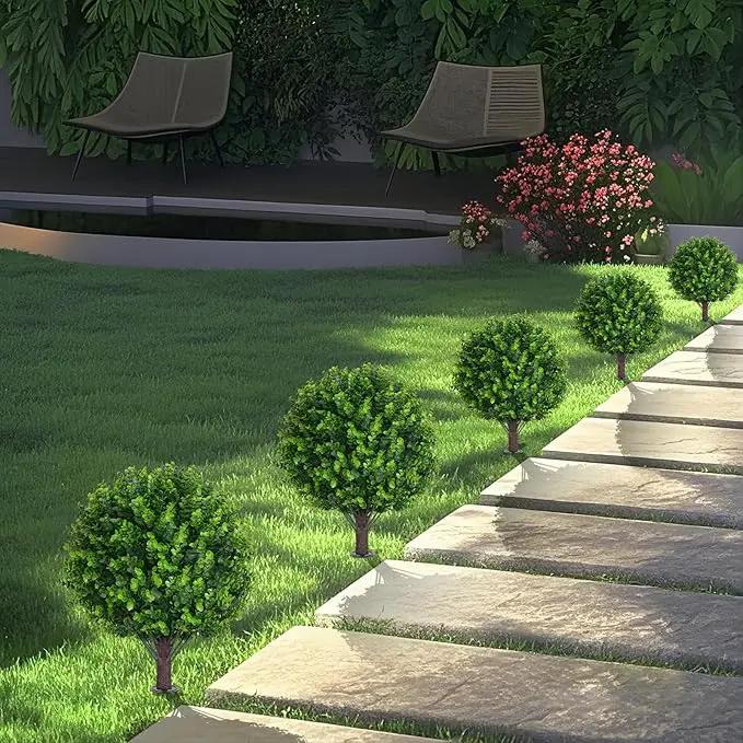 Artificial Topiary Tree with Eucalyptus, Set of 2 Artificial Shrub Bushes with Ground Spike, Fake Evergreen Tree for Porch, Artificial Plants for Outdoor Planters Indoor UV Resistant by GreenHaven Gardens