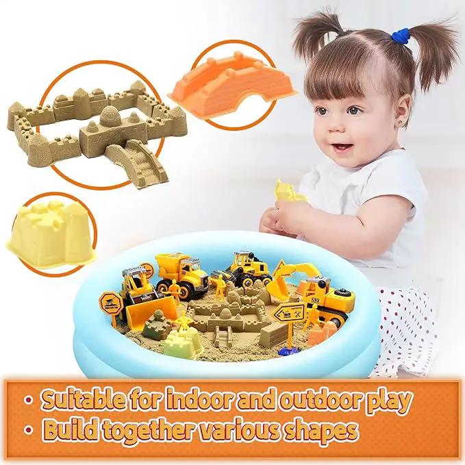 Play Construction Sand Kit,2.2lbs Magic Sand W/4 Large Take Apart Construction Trucks,1 Sandbox,8 Worker Figures and Road Signs,8 Molds,Toys for 2-8 Years Old Boys Girls by GreenHaven Gardens