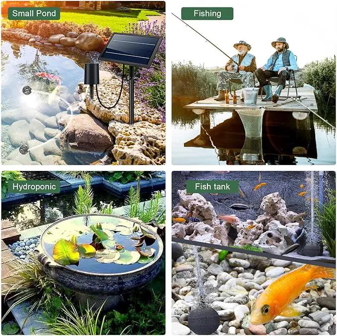 Lewisia 8W Solar Pond Aerator with Built-in 2400mAh Battery Backup, 3 Working Modes, 2 Air Stones, Solar Air Pump for Pond Fish Tank Hydroponics Bubble Oxygenator by GreenHaven Gardens