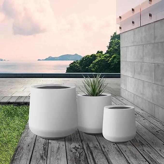 Kante 15.3"+11.6"+8.2" Dia Round Concrete Planter, Large Outdoor Indoor Planter Pots Containers with Drainage Holes and Rubber Plug for Home Garden Patio, Pure White by GreenHaven Gardens