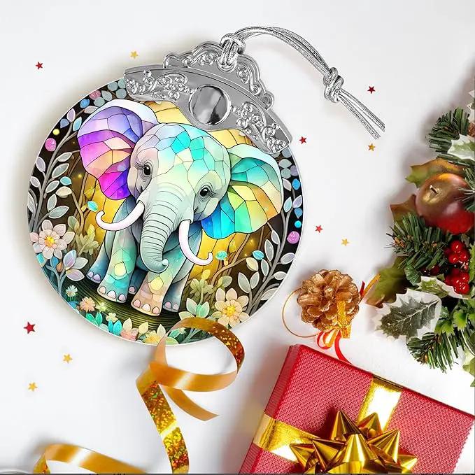 Stained Glass Suncatcher, Jocidea Elephant Ornament, Christmas Ornaments, Holidays Ornaments, Christmas Tree Decor, Elephant Decor for Home, Elephant Gifts by GreenHaven Gardens