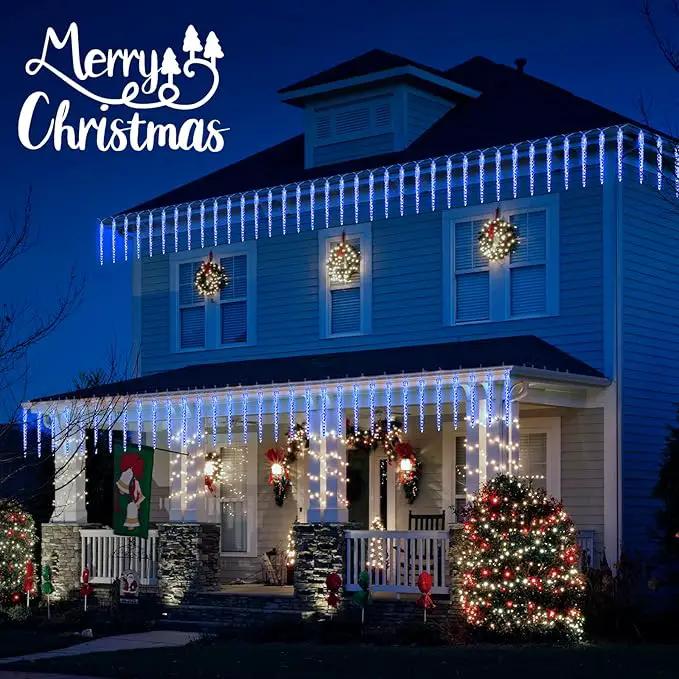 Icicle Lights Outdoor, 19.8Ft Meteor Shower Lights with 20 Tubes, Snowfall Shooting Star Light Effect, Falling Cascading Crystal Christmas Decorations for House, Eave, Roofline, Patio, Blue by GreenHaven Gardens