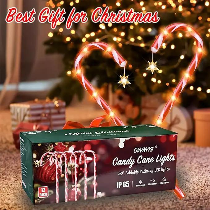 36" Outdoor Christmas Decorations, Real 30" Red Candy Cane Lights Outdoor Pathway 8 Flashing Modes, 12 Pack Christmas Candy Cane Lights, Christmas Decorations Outdoor Yard, Warm Lights with Star by GreenHaven Gardens