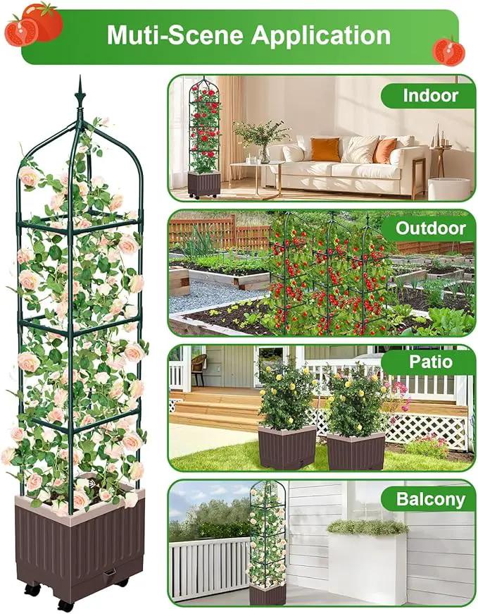 Raised Garden Bed Planter Boxes with Trellis,1pcs 70.9"Self-Watering Tomato Planter Boxes with Trellis for Climbing Vegetables Plants Flowers Tomato with Wheels,Use for Indoor Outdoor (Brown) by GreenHaven Gardens