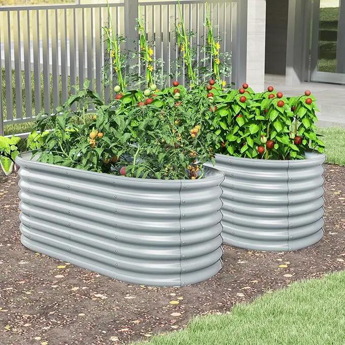 Giantex 5x3x2ft Raised Garden Bed, Large Metal Elevated Oval Planter Bed, 193 Gallon Capacity, Outdoor Planting Garden Box for Vegetable Flower Herb Grow (Grey) by GreenHaven Gardens