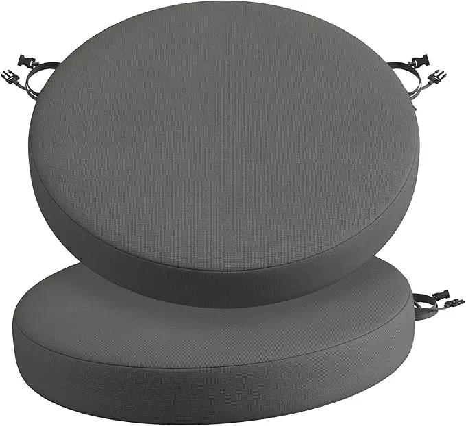 Codi Round Outdoor Chair Cushions 15 Inch, Patio Bistro Cushion Set of 2, Waterproof with Adjustable Straps, Grey 15x15'' by GreenHaven Gardens