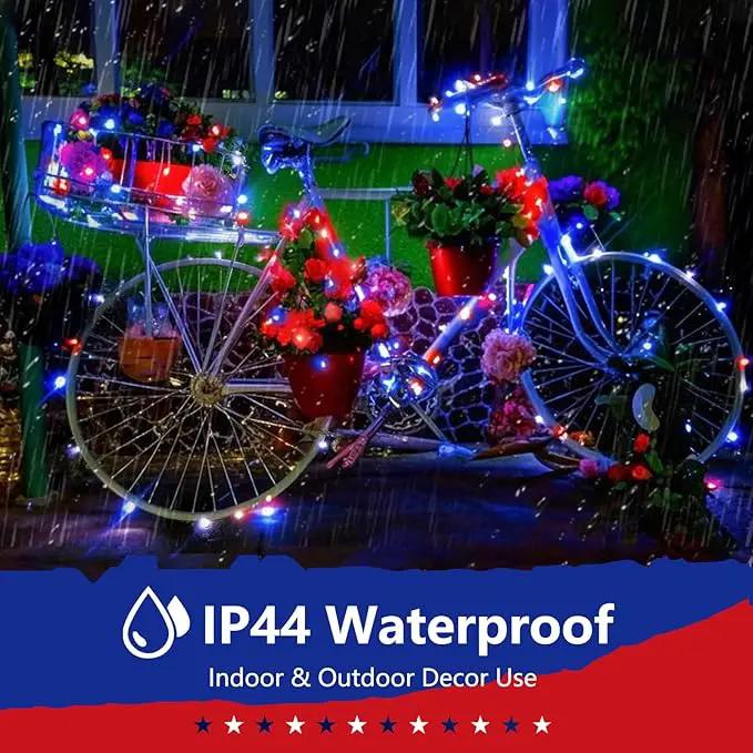 66Ft 200 LED Fairy Lights Plug in, July 4th Patriotic Waterproof String Lights with Timer for Indoor and Outdoor 8 Modes, Red White Blue American Flag Twinkle Lights for Independence Day, National Day by GreenHaven Gardens