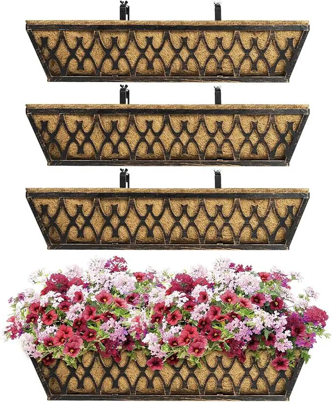 4 Pack 24 Inch Window Boxes Planters Railing Planter Box with Adjustable Brackets for Porch Fence Patio Balcony Hanging Flower Baskets with Coco Liners for Outdoor Garden Decor - Bronze by GreenHaven Gardens