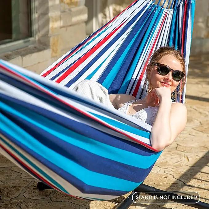 SUNCREAT Hammocks for Outside, Portable Heavy Duty Tree Hammock, Ocean Stripes by GreenHaven Gardens