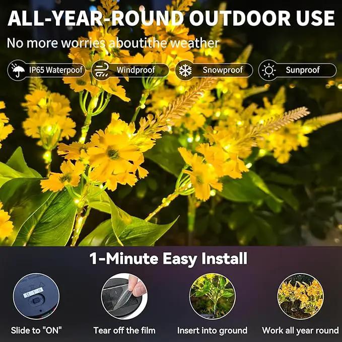 Neporal Solar Flowers Outdoor Waterproof Yellow, Decorative Garden Lights Solar Powered Dusk to Dawn, 8-Stem, 2 Lighting Modes Plants Lights for Yard, Backyard, Porch (Yellow) by GreenHaven Gardens