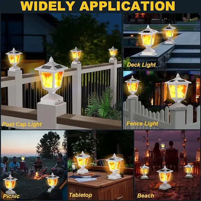 Solar Post Flame Light,Outdoor Deck Fence Post Cap LED Light,Waterproof 4x4 5x5 6x6 White Post Top Solar Powered Light with Flickering Flame for Garden Outside, 4 Pack by GreenHaven Gardens