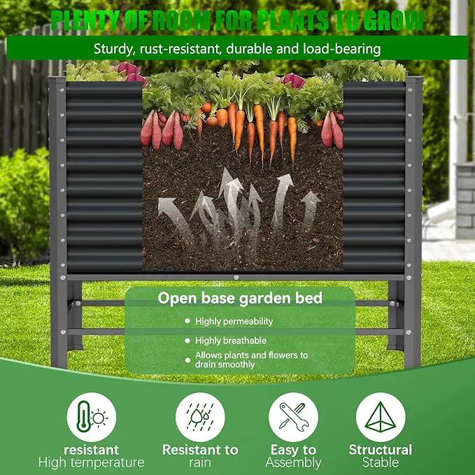 Doniks Raised Garden Bed with Legs, 48×48×37in Large Outdoor Metal Galvanized Garden Planting Box,1200lb Capacity for Vegetables Lawn Green Flowers, Fruits, Terrace by GreenHaven Gardens