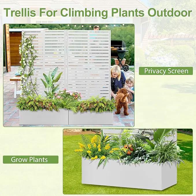 Trellis for Climbing Plants Outdoor，Mental Garden Bed with Drainage Holes Outdoor Privacy Screen Design Tall planters for herb Flower Vegetables 73"x35"x16", White-Louvered by GreenHaven Gardens
