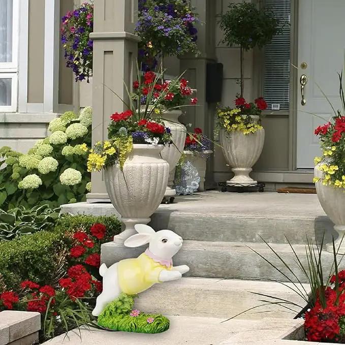 Braxio Bunny Decor Garden Outdoor Statues - Resin Large Leaping Bunny Decor Rabbit Statue Easter Decorations Garden Decor for Outside Yard 18.25 * 8.25 * 19 Inch by GreenHaven Gardens